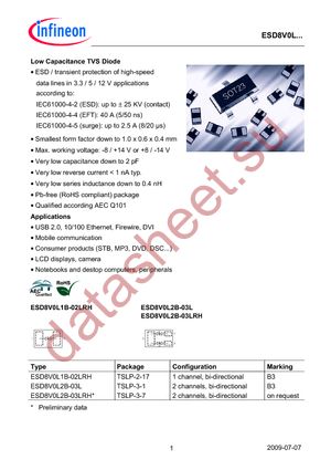 ESD8V0L1B-02LRH E6327 datasheet  